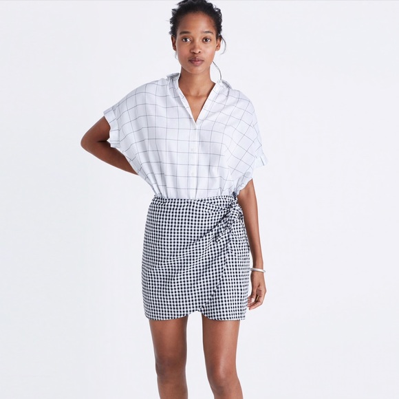 gingham wrap mini skirt